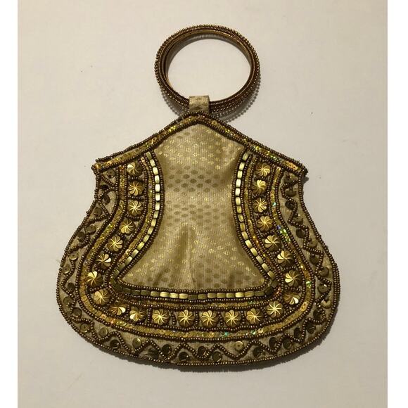 Vintage 50s 60s Beaded Purse Made In Hong Kong Plastic Ring Handled Clutch Bag - Picture 1 of 5